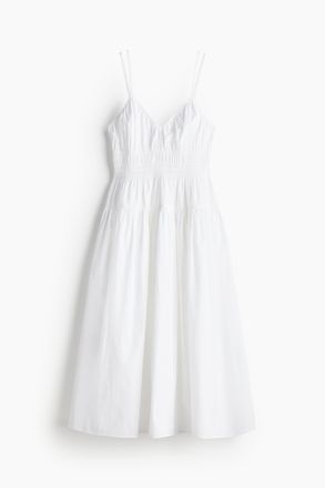 H&M Baumwollkleid mit gesmokter Taillenpasse - Weiss