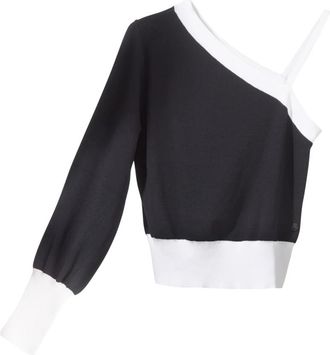 Karl Lagerfeld Asymmetrische Gebreide Top - Dames - Longsleeves - Zwart - L - Tops