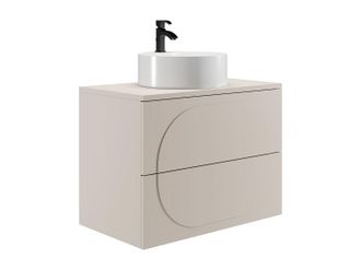 Vente-Unique Mueble de ba&ntilde;o suspendido con lavabo sobre encimera redondo - Beige - 80 cm - VUTOMA