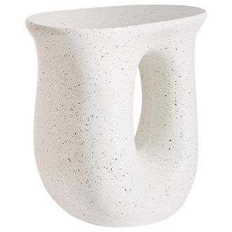 Beliani Mesa Auxiliar Decorativa Mgo Fibra De Vidrio Forma Irregular Resistente A Los Rayos Uv Manchas &Oacute;xido Agua Y Viento 42 X 28 Cm Blanco Crema Idro