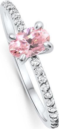 Pompeii3 1Ct Accent Side Diamond & Oval Pink Topaz Ring Gold Lab Grown