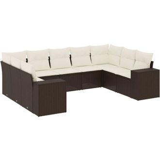vidaXL Set De Sof&aacute;s De Jard&iacute;n 9 Pzas Y Cojines Rat&aacute;n Sint&eacute;tico Marr&oacute;n Vidaxl