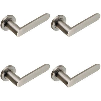 Loops 4x PAIR Flat Faced Straight Handle on Round Rose Concealed Fix Satin Steel in Metallics