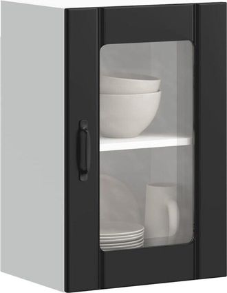 vidaXL Pensile da Cucina con Porta in Vetro Lucca Nero - Vidaxl