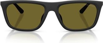 Emporio Armani 57mm Pillow Sunglasses in Matte Black /Dark Green at Nordstrom