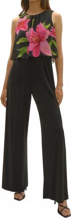 Joseph Ribkoff Floral Chiffon Wide Leg Jumpsuit In Black/multi