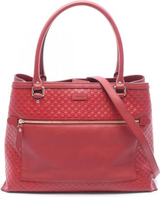 Gucci Red Color Leather Handbag Tote Bag (Pre-Owned)