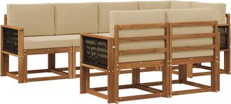 vidaXL Conjunto De Sof&aacute;s De Exterior 7 Uds. Natural Y Beige Poli&eacute;ster Vidaxl