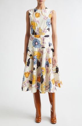 Marni Low Waist Flared Midi Dress in Mfw08 Bone at Nordstrom, Size 2 Us
