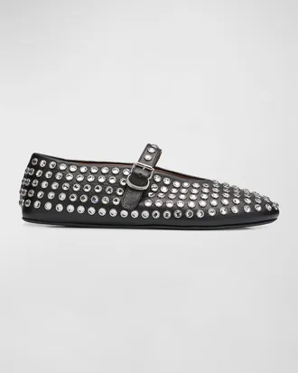 Alaia Leather Mary Jane Flats With Allover Studs