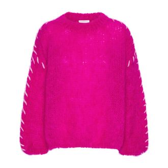Americandreams Catia Mohair Stitch Pullover - Dames - Ronde hals truien - Roze - L - Wol - Truien & Vesten