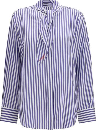 Givenchy Cocoon Gestreept Shirt met Strik - Dames - Blouses & Shirts - Blauw - Maat: XS Zijde