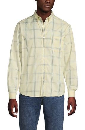 Lands End Traditional Fit Long Sleeve Travel Kit Shirt in Pale Yellow/blue Plaid at Nordstrom, Size Xx-Large