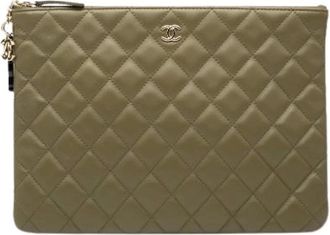 Chanel Pre-owned Clutches, female, Green, Size: ONE SIZE Pre-owned Leather Clutch