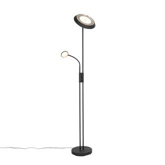 QAZQA Retro/vintage L&aacute;mpara De Pie Negra Con Led Y Regulador Con Luz De Lectura - Fez Acero /pl&aacute;stico Alargada Incluye Led Max. 2 X 29 Watt - Qazqa