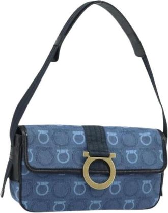 Ferragamo Pre-owned Shoulder Bags, female, Blue, Size: ONE SIZE Pre-owned Canvas Shoulder Bag