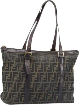 Fendi Pre-owned Tote Bags, female, Brown, Size: ONE SIZE Pre-owned Vintage Zucca Canvas Tote Bag