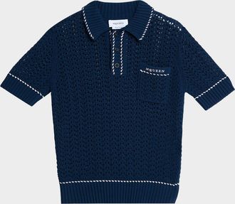 Alexander McQueen Mens Crochet Knit Short-Sleeve Pocket Polo Sweater