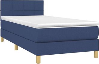 vidaXL Vidaxl - Cama Box Spring Con Colch&oacute;n Y Led Tela Azul 100x200 Cm