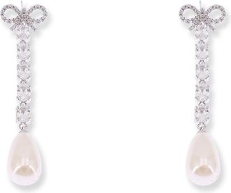 Self Portrait Crystal Bow Pearl Earrings - Dames - Oorbellen - Grijs - ONE Size - Accessoires