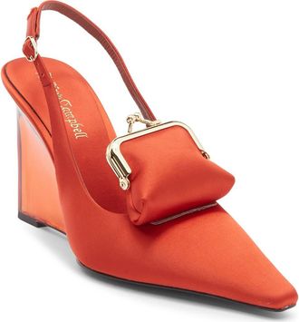Jeffrey Campbell Pay Me Slingback Wedge Pump in Orange Satin Combo at Nordstrom, Size 7.5