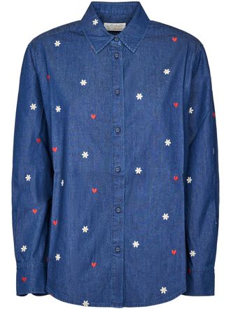 MC2 Saint Barth Button-Up Chambray Shirt with Floral and Heart Embroidery