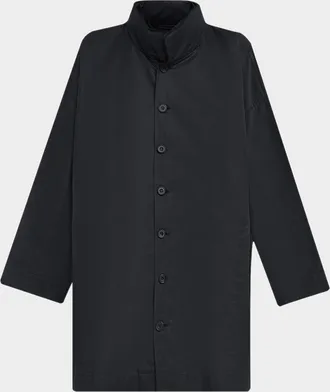 Eskandar Smaller Front Larger Back High Neck Raincoat With Button Away Hood - Long Plus Length