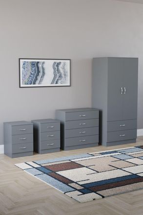Home Discount Vida Designs Riano 4Pc Bedroom Set 3 Drawer Bedside, 5 Drawer Chest in Grey