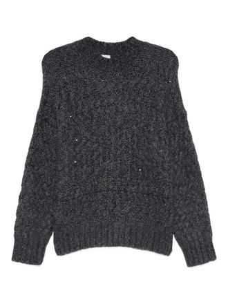 Eleventy cable-knit sequin-embellished sweater - women - Alpaca/Polyamide/Virgin Wool/Polyester - M - Grey