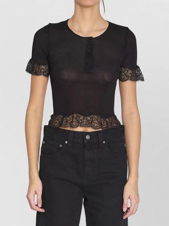 Saint Laurent silk jersey t shirt lace henley