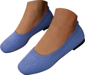 Generic Womens Knit Mesh Flat Lightweight Breathable Casual Shoes with Flexible Sole, Comfortable Round Toe Ballet Flat for Walking,Travel,Everyday Wear (Blue