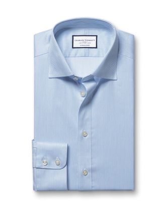CHARLES TYRWHITT Luxury Stripe Cotton Formal Shirt - Cornflower Blue Single Cuff Size 16/33 by Charles Tyrwhitt