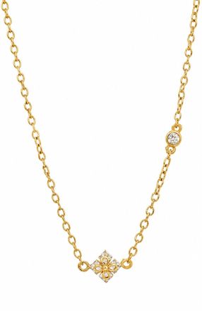 Savvy Cie Jewels GOLD PLATED OVER STERLING SILVER.925 PRINCESS QUADRANT PENDANT WHITE CZ ACCENT NECKLACE