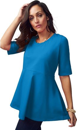 Jessica London Stretch Cotton Peplum Tunic in Pool Blue at Nordstrom, Size 12