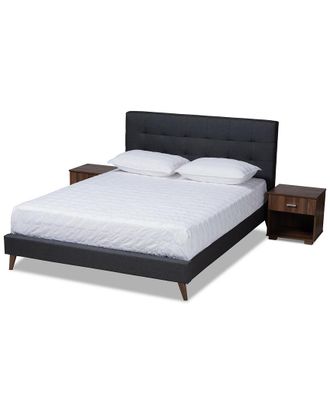 Design Studios Maren Mid-Century Modern Dark Grey Fabric Upholstered Full Size Platform Bed