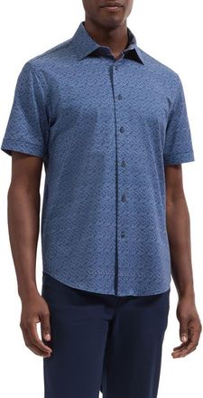 Bugatchi Miles OoohCotton Tech Print Button-Up Shirt in Navy at Nordstrom, Size Xxx-Large