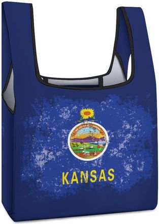 Generic Kansas Style Flag Reusable Shopping Bags Lightweight Foldable Grocery Bag Polyester Washable Tote Bag