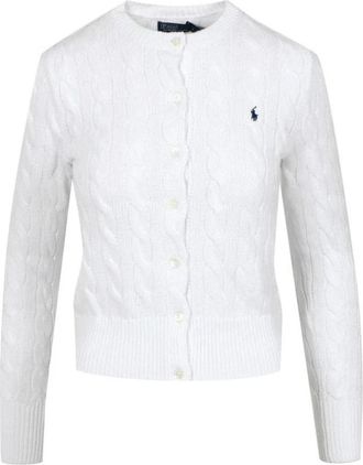 Polo Ralph Lauren Button-Up Lange Mouw Katoenen Vest met Ronde Hals - Dames - Vesten - Wit - M - Katoen - Truien & Vesten