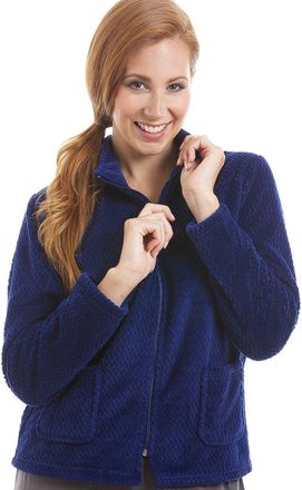 Camille Womens Supersoft Fleece Bed Jacket- Luxury Soft Textured Warm Sleep Top- Zip up & Long Sleeved Navy Blue 10-12