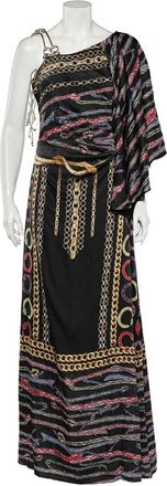 Roberto Cavalli Cavalli Class Black Printed Satin Flared Sleeve Maxi Dress