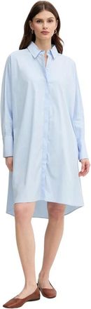 Mos Mosh Asymmetrische overhemdjurk - Dames - Shirt Kleedjes - Blauw - S - Katoen - Kleedjes