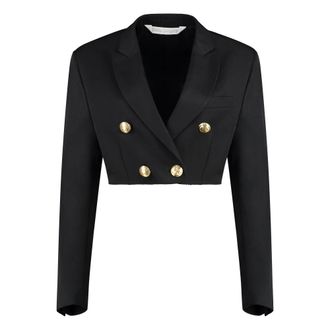 Palm Angels Blazers, female, Black, Size: XS Double-breasted wool blazer