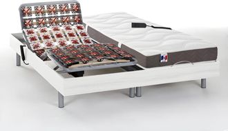 VENTE-UNIQUE.COM Cama articulada el&eacute;ctrica efecto madera blanco 2 x 80 x 200 cm