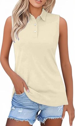 Generic Womens Sleeveless Polo Shirts Activewear Polos Quick Dry Breathable Summer Lightweight Sport Casual Golf Tennis Work t Shirts Quarter-Button Gym Yoga 