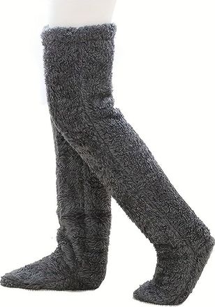 Generic Leeope Goose down Knee Socks, Over Knee High Fuzzy Leg Warmers for Christmas Winter Cozy Thigh Tube Sock for women (Dark Gray)