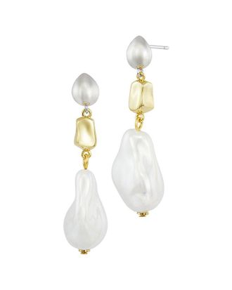 Savvy Cie Jewels Two-Tone Plated 15-16Mm Pearl Drop Earrings