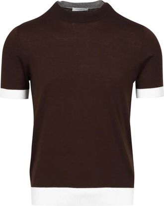 Paolo Pecora Bruine Katoenen Trui met Ronde Hals - Heren - T-shirts - Bruin - S - Katoen - Tops