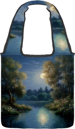 Generic Beautiful Night View Reversible Canvas Shoulder Tote - Double-Sided Print, 12oz Cotton, 27cm Drop, Fold-Flat Bag for Travel, Shopping, Street Outings