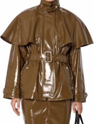 BERENICE Gulia Vinyl Jacket With Capelet In Brown