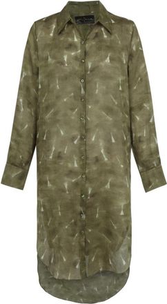 Cortana Rami- lang ramie shirt met pua-print- - Dames - Tunieken - Groen - S - Overhemden
